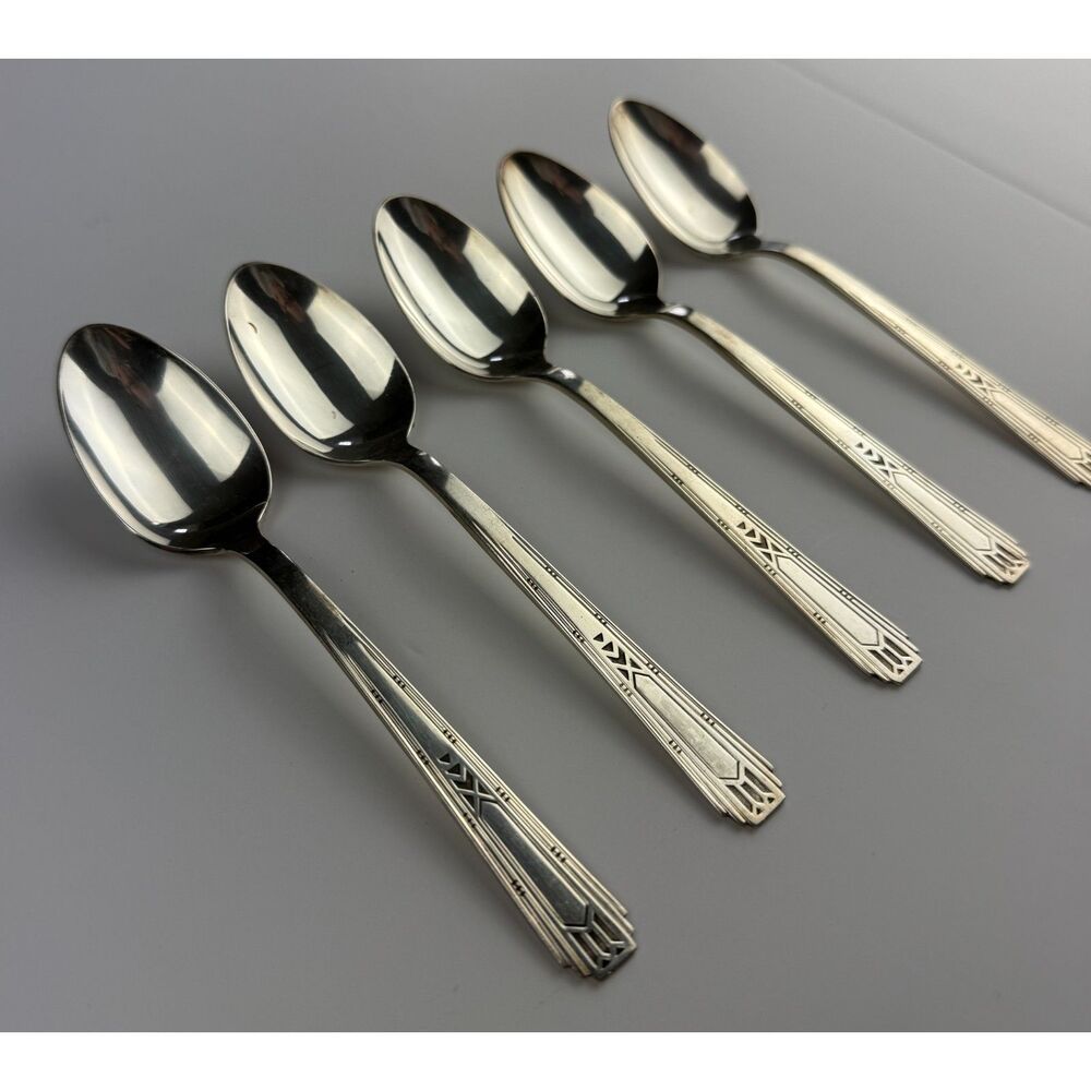 Vintage Wm Rogers & Son AA Silverplate Teaspoons, Set of 5 ~6" Art Deco